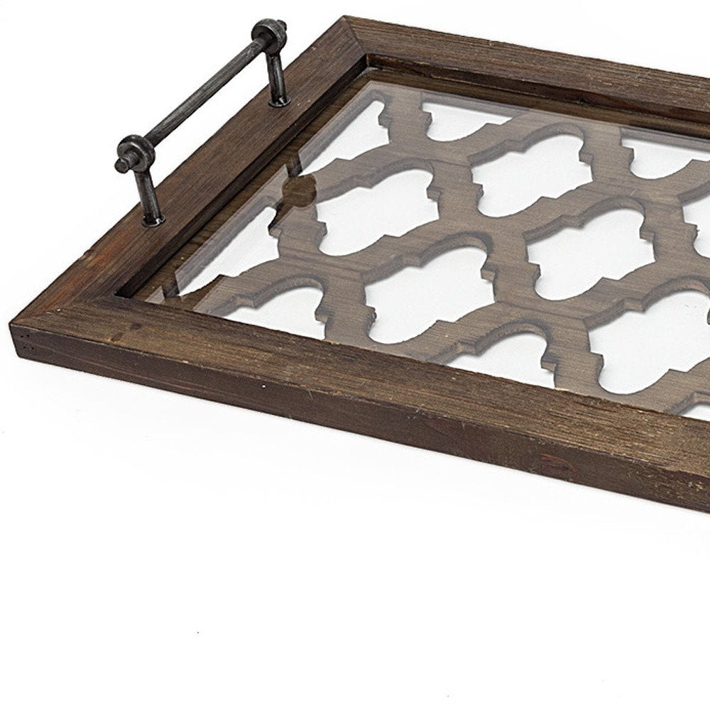 35" Silver Wood Indoor Outdoor Tray With Handles HomeRoots