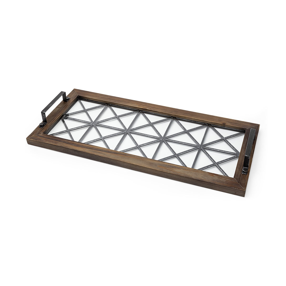 28" Brown Wood Indoor Outdoor Tray With Handles HomeRoots
