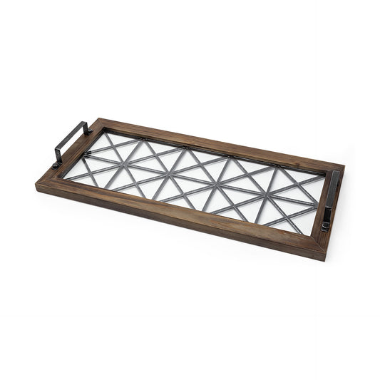 28" Brown Wood Indoor Outdoor Tray With Handles HomeRoots