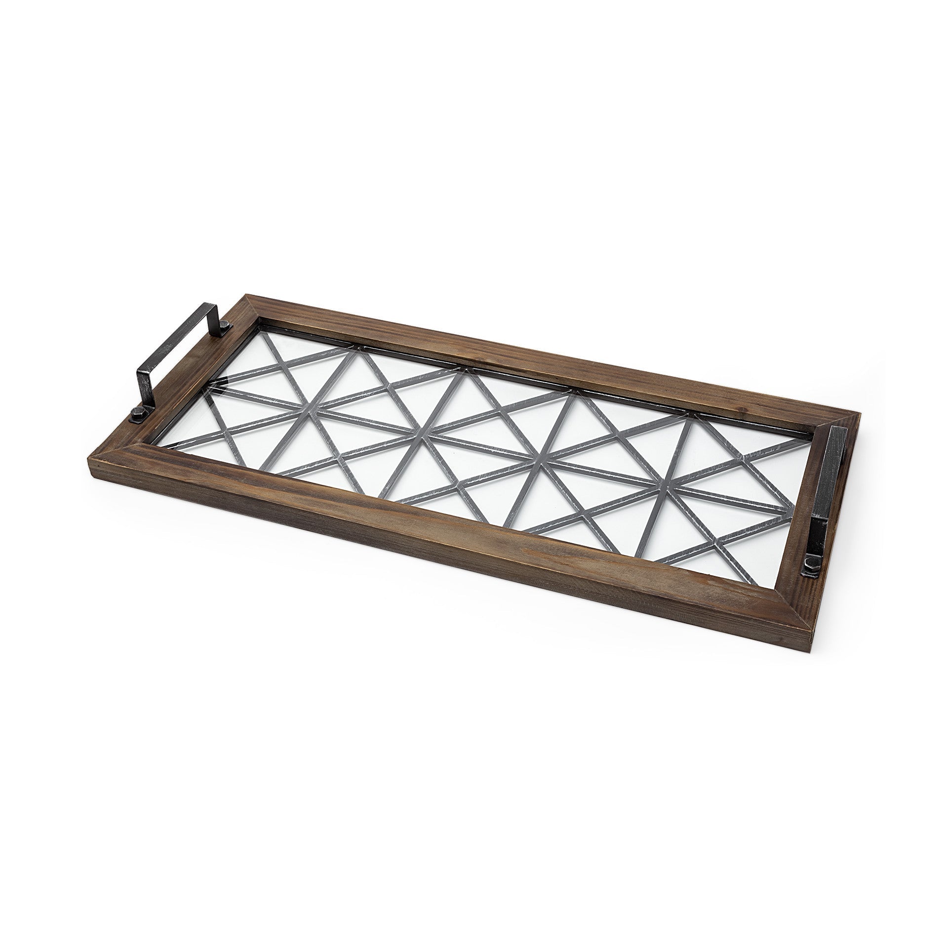 28" Brown Wood Indoor Outdoor Tray With Handles HomeRoots