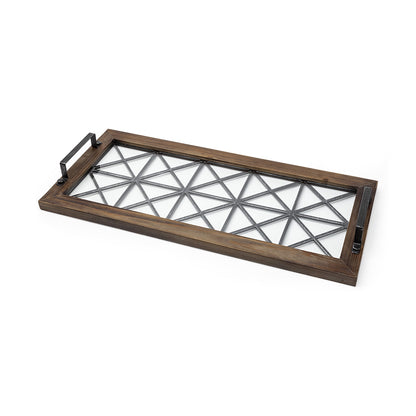 28" Brown Wood Indoor Outdoor Tray With Handles HomeRoots