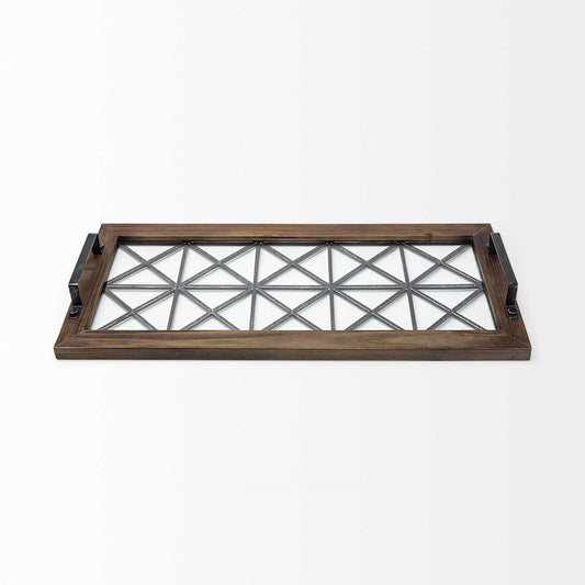 28" Brown Wood Indoor Outdoor Tray With Handles HomeRoots