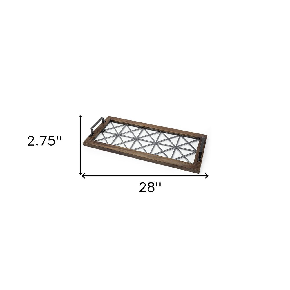 28" Brown Wood Indoor Outdoor Tray With Handles HomeRoots