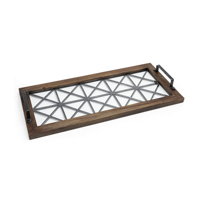 28" Brown Wood Indoor Outdoor Tray With Handles