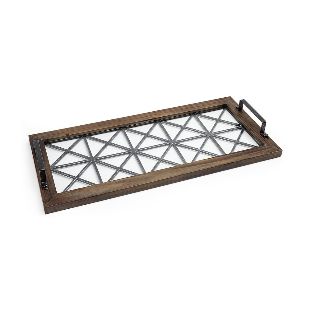 28" Brown Wood Indoor Outdoor Tray With Handles HomeRoots