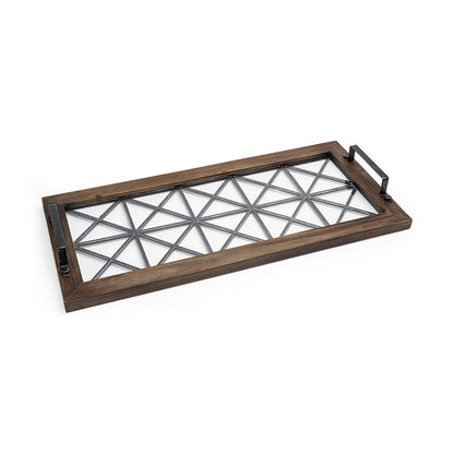 28" Brown Wood Indoor Outdoor Tray With Handles HomeRoots