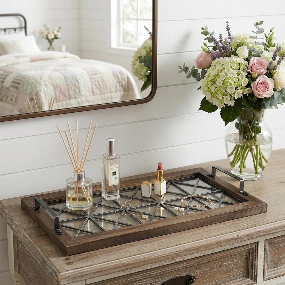 28" Brown Wood Indoor Outdoor Tray With Handles HomeRoots