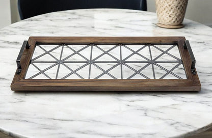 28" Brown Wood Indoor Outdoor Tray With Handles HomeRoots