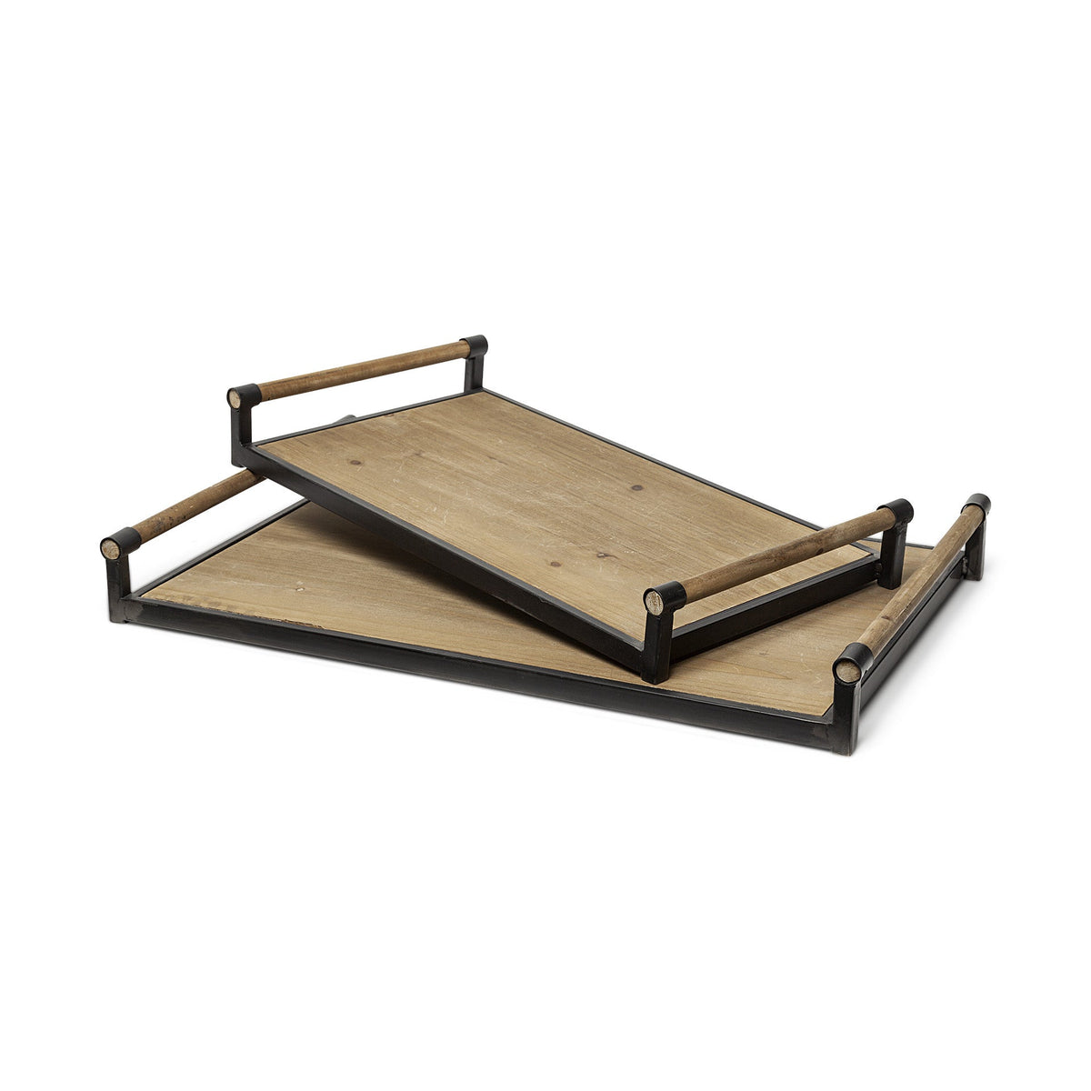 Set of Two Brown Wood Indoor Outdoor Serving Tray With Handles HomeRoots