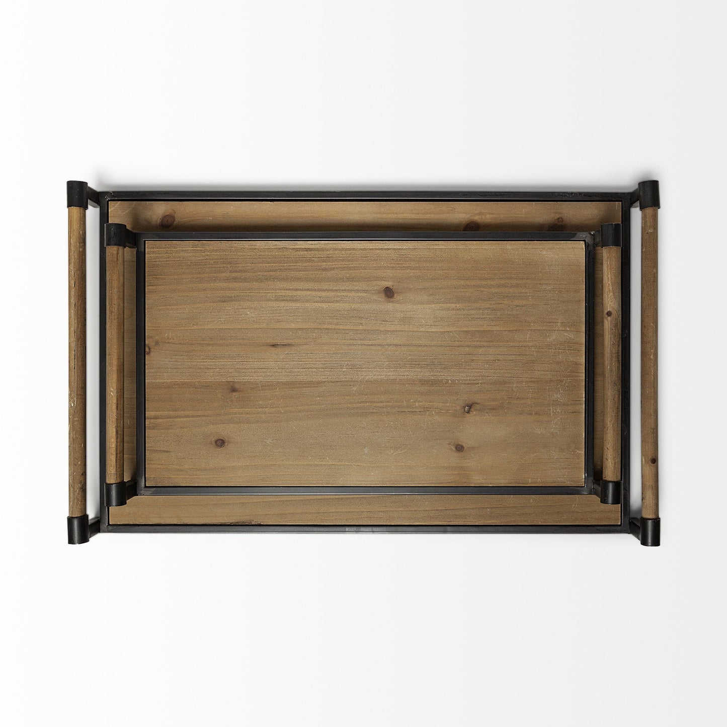 Set of Two Brown Wood Indoor Outdoor Serving Tray With Handles HomeRoots