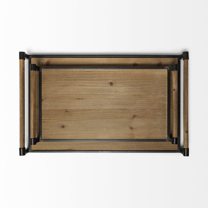 Set of Two Brown Wood Indoor Outdoor Serving Tray With Handles HomeRoots