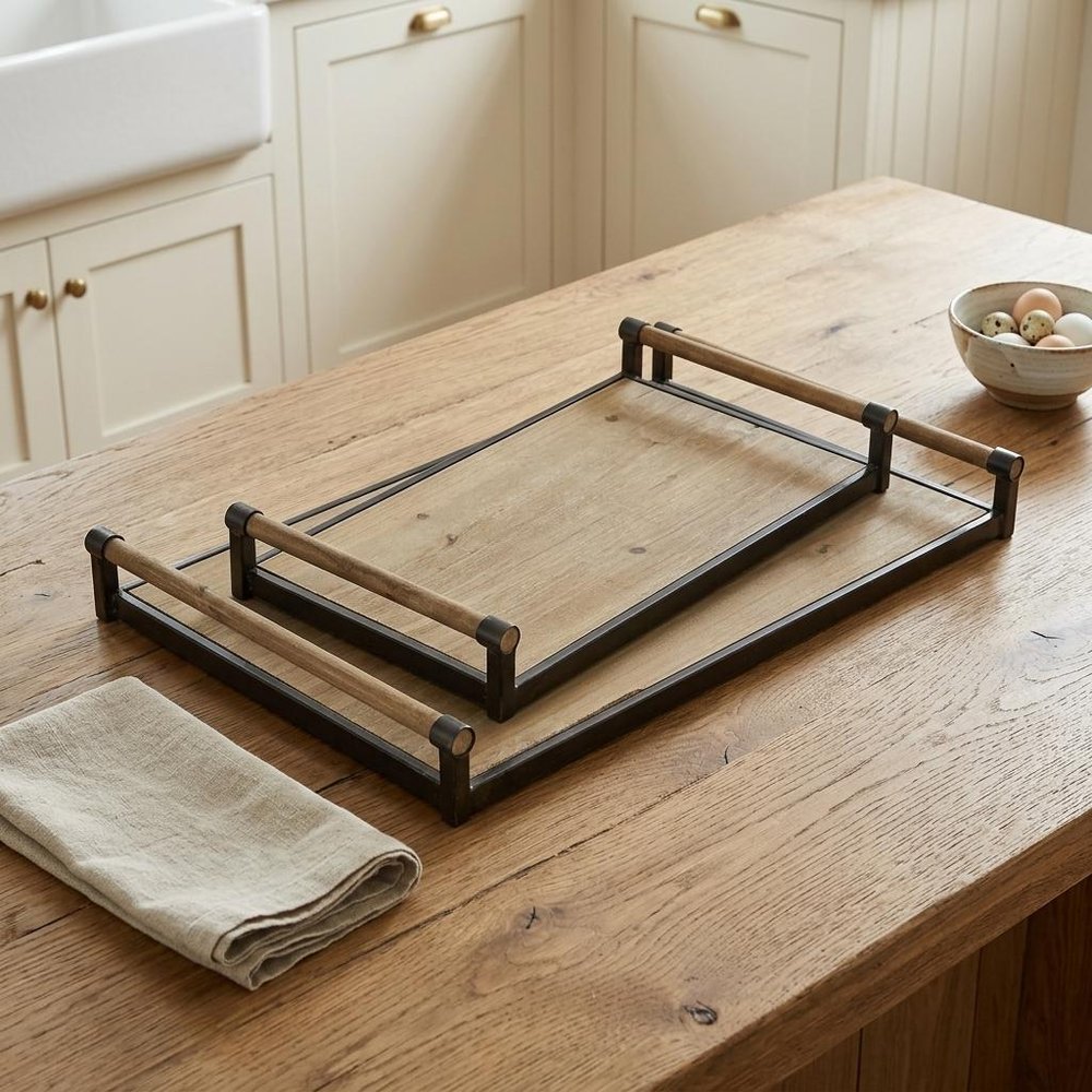 Set of Two Brown Wood Indoor Outdoor Serving Tray With Handles HomeRoots