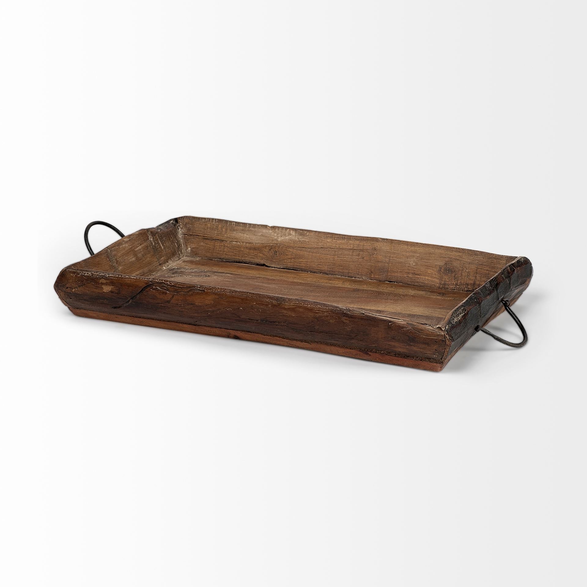 Set of Two Brown Rectangular Wood Indoor Outdoor Serving Tray With Handles HomeRoots