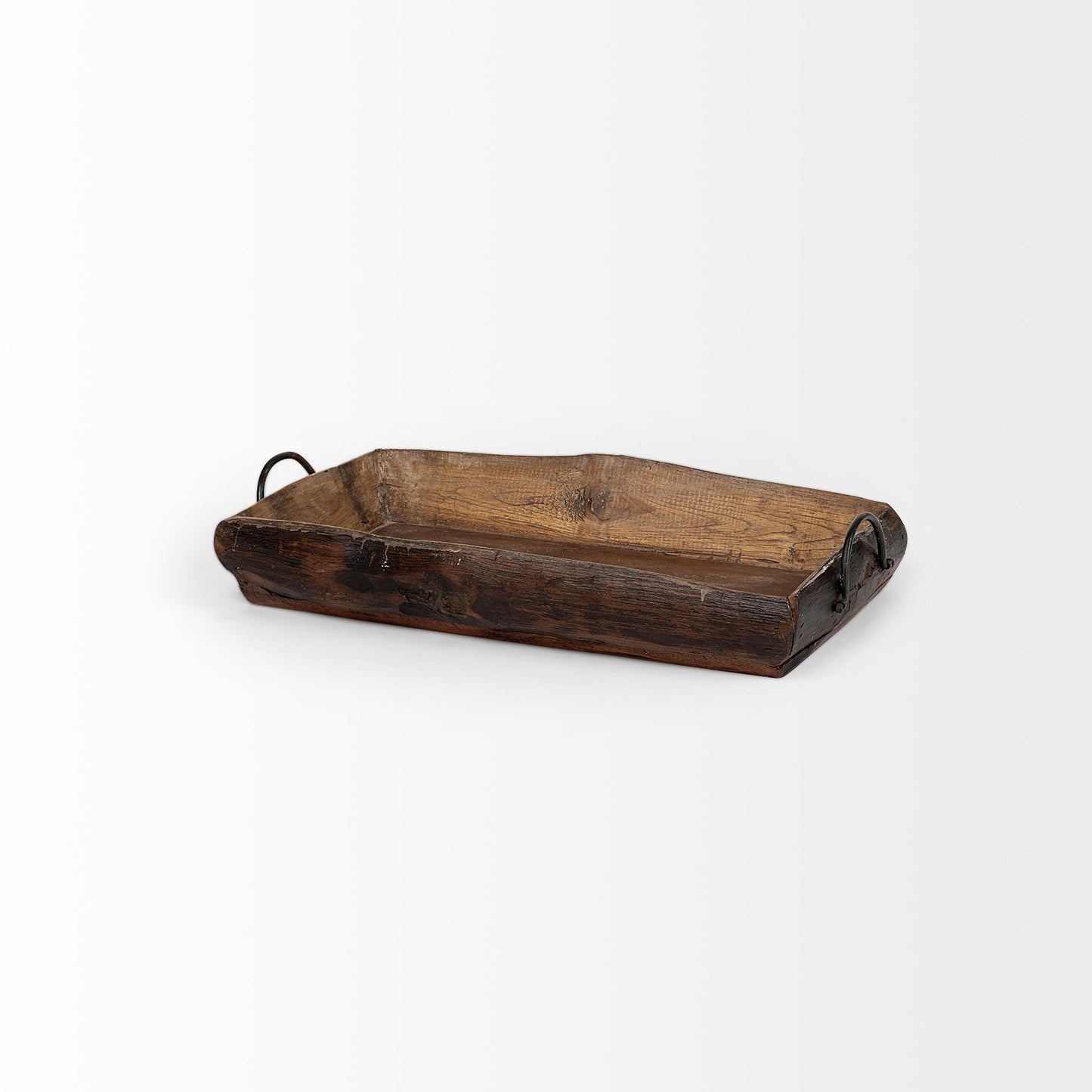 Set of Two Brown Rectangular Wood Indoor Outdoor Serving Tray With Handles HomeRoots