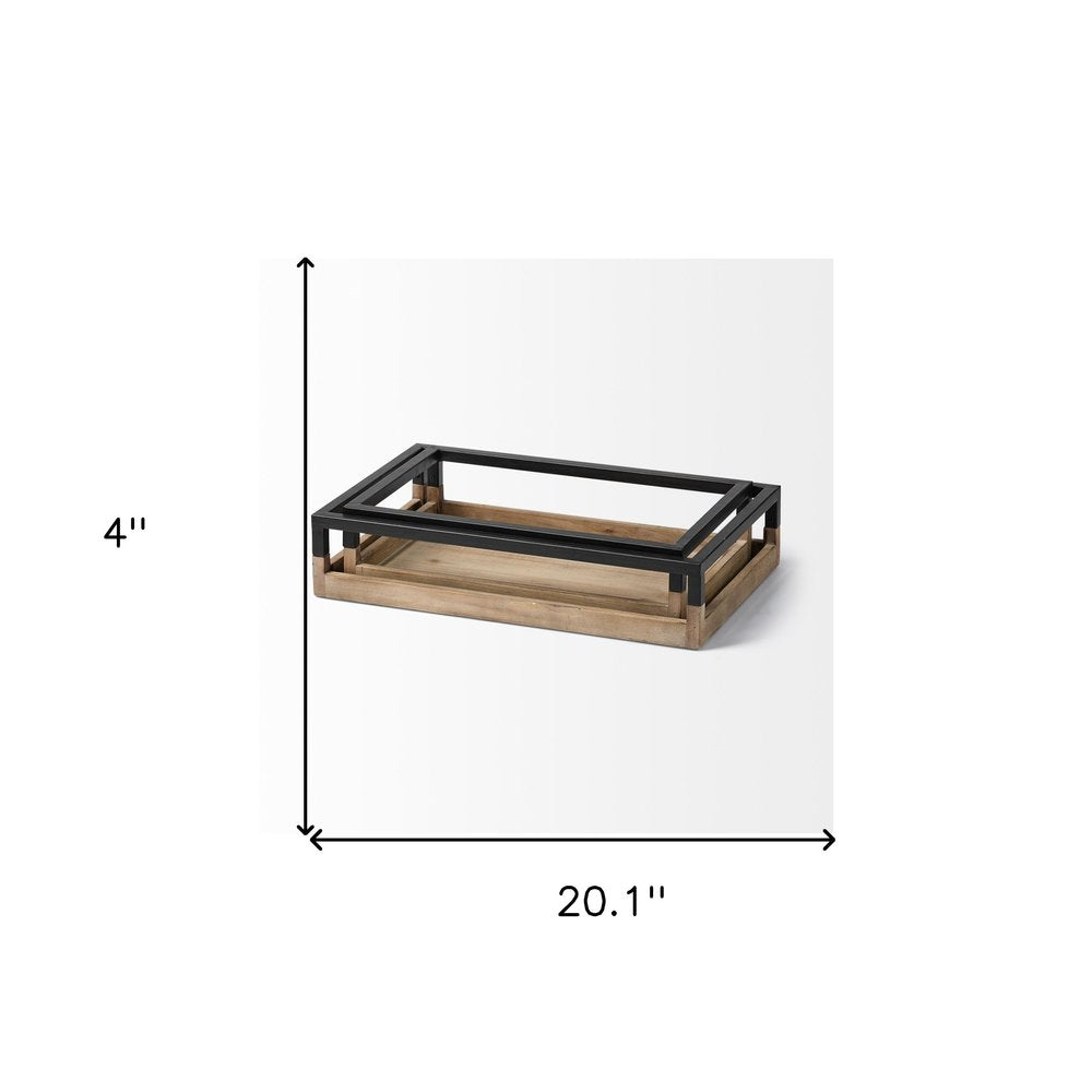 Set of Two Brown Wood Indoor Outdoor Tray With Handles HomeRoots