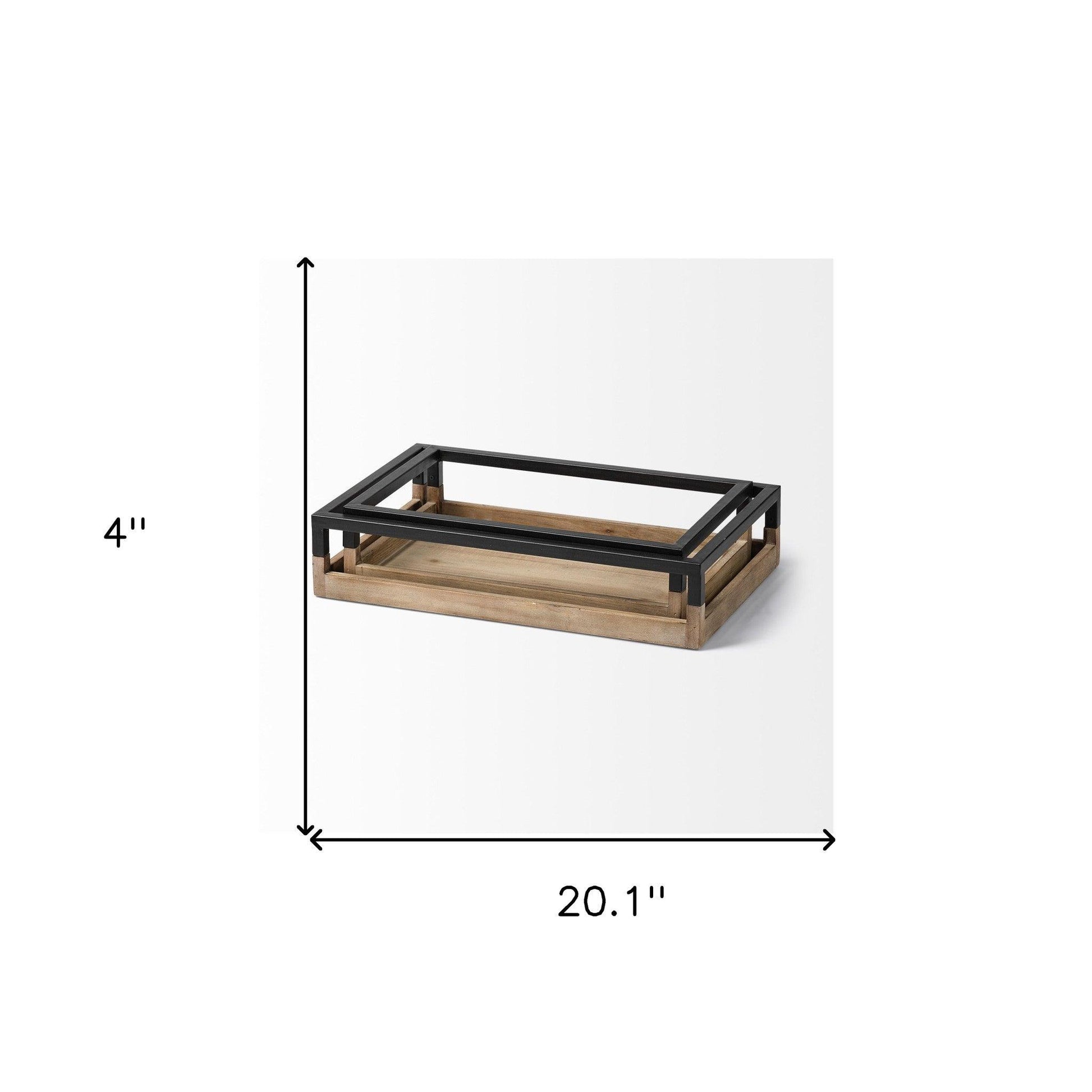 Set Of 2 Natural Finish With Black Nesting Wood Accent Trays - FurniFindUSA