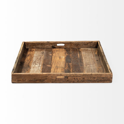 30" Brown Square Reclaimed Wood Serving Tray With Handles HomeRoots