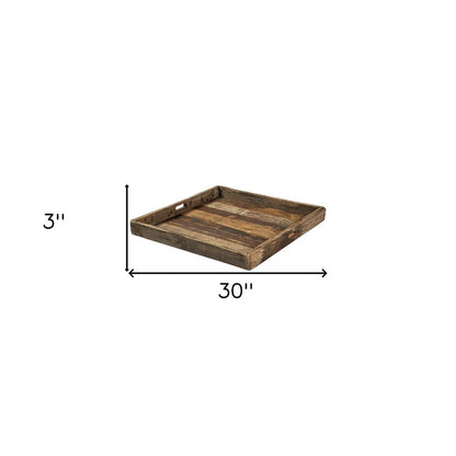 30" Brown Square Reclaimed Wood Serving Tray With Handles HomeRoots