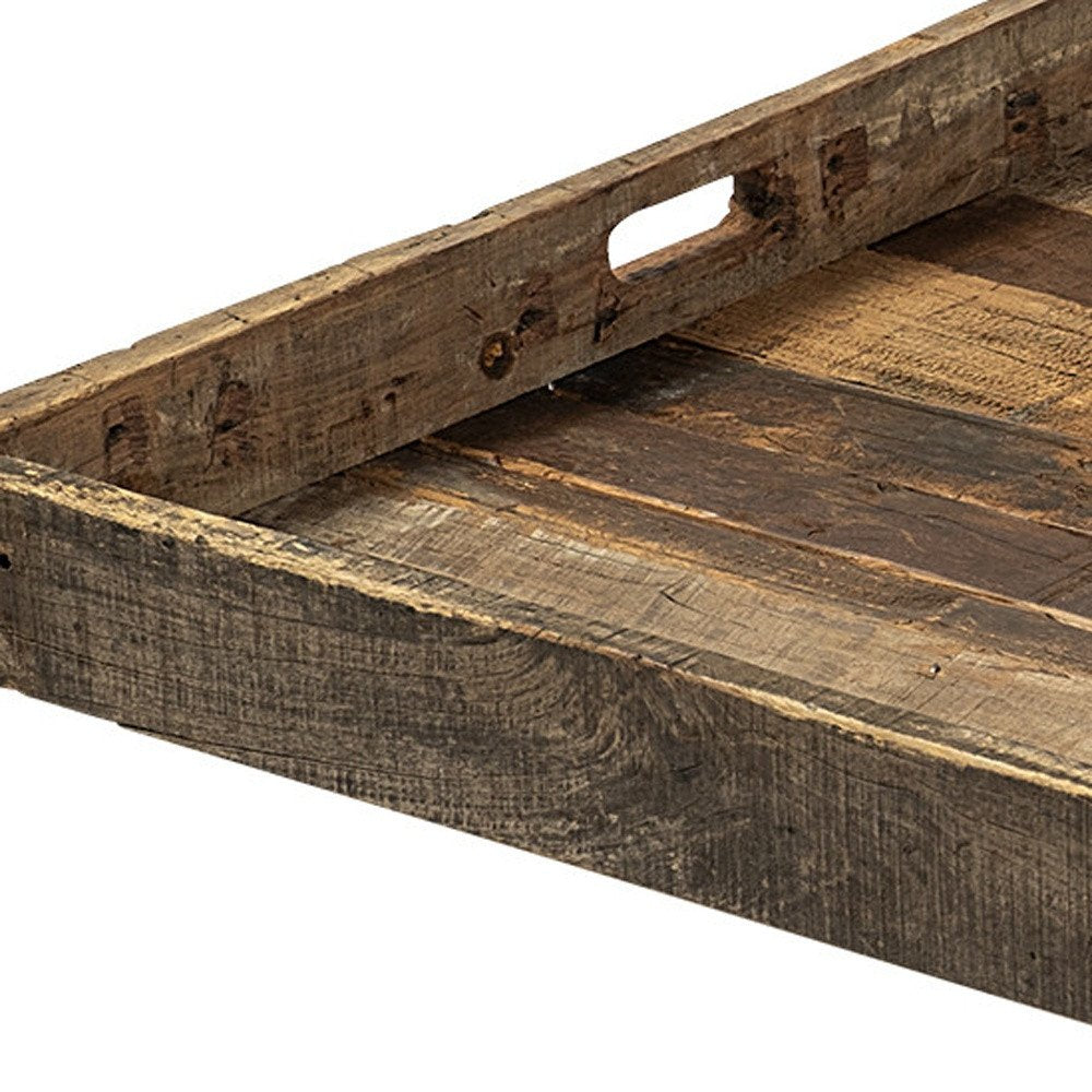 30" Brown Square Reclaimed Wood Serving Tray With Handles HomeRoots