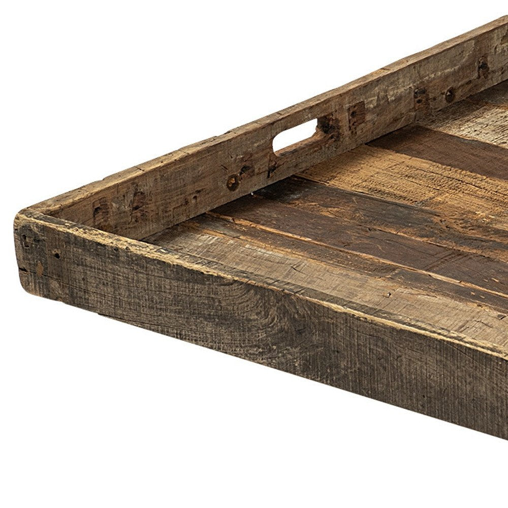 30" Brown Square Reclaimed Wood Serving Tray With Handles HomeRoots