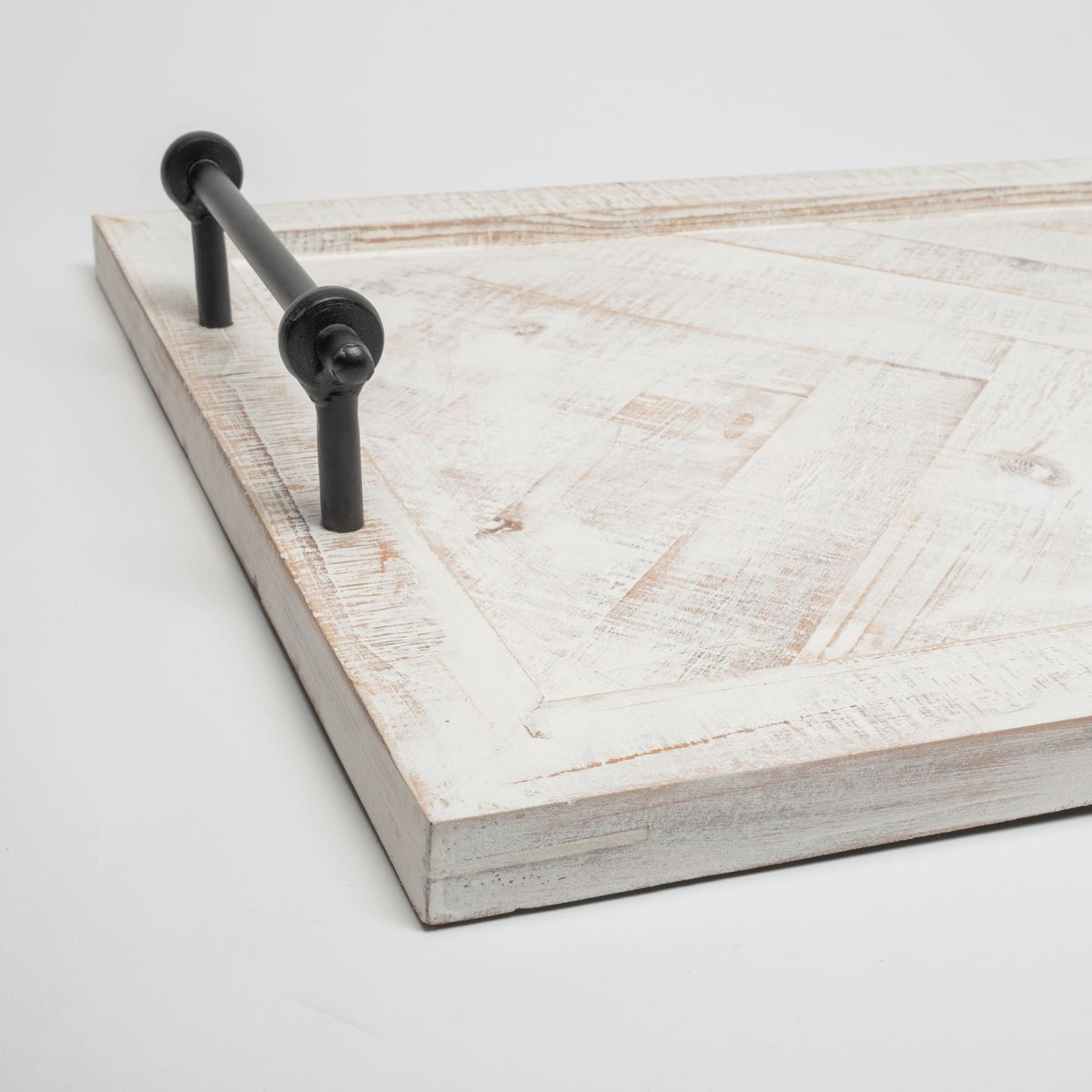 35" White and Natural Wood Indoor Outdoor Tray With Handles — view 7