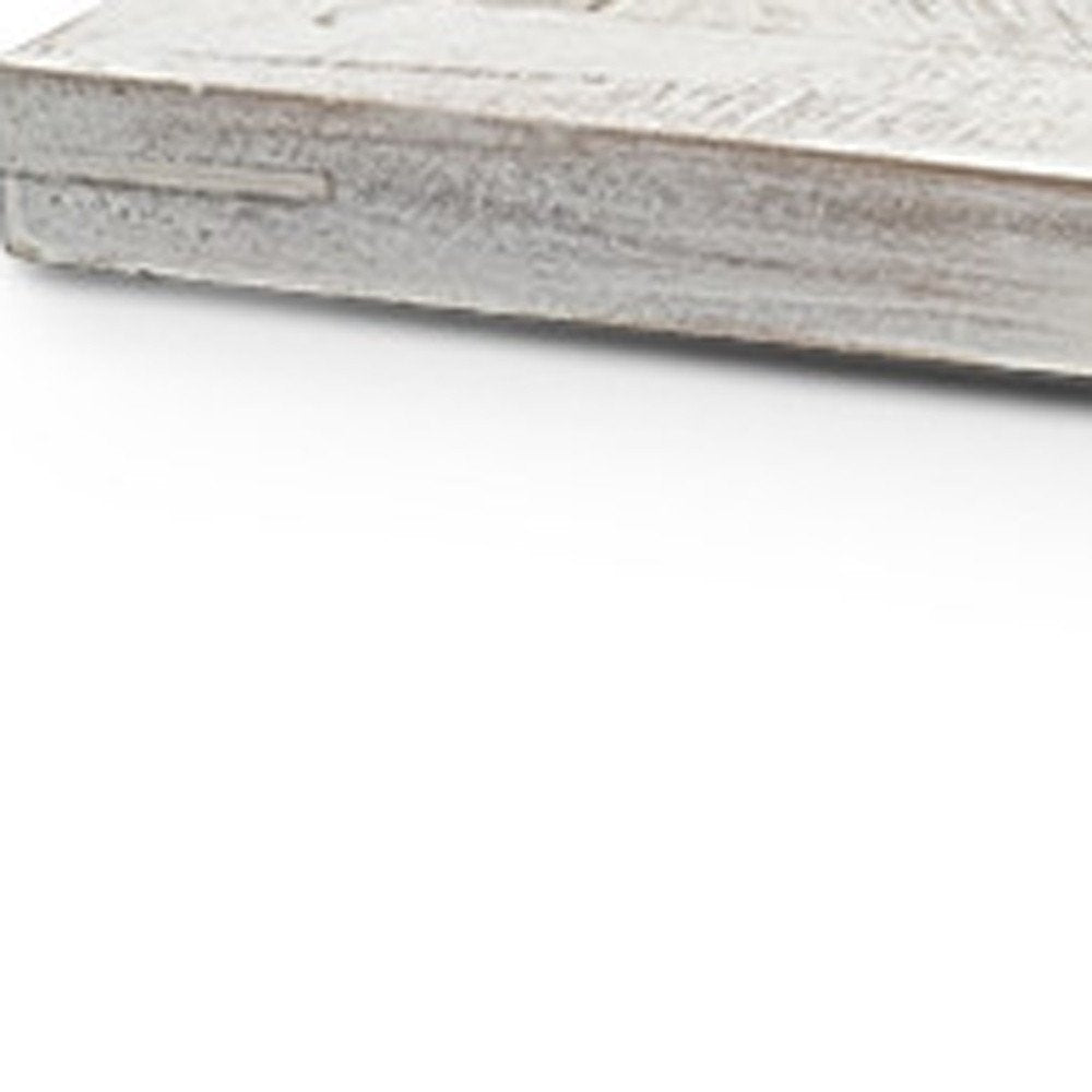 35" White and Natural Wood Indoor Outdoor Tray With Handles HomeRoots