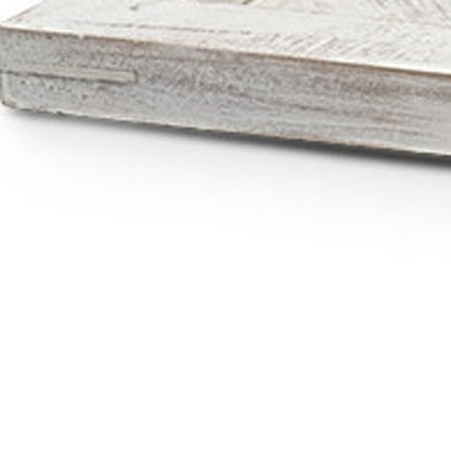 35" White and Natural Wood Indoor Outdoor Tray With Handles HomeRoots