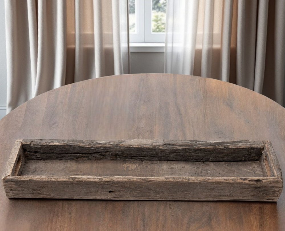 30" Brown Wood Indoor Outdoor Tray With Handles HomeRoots