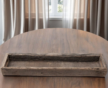 30" Brown Wood Indoor Outdoor Tray With Handles HomeRoots