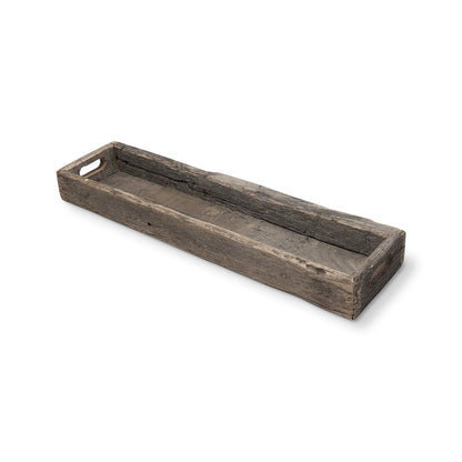 30" Brown Wood Indoor Outdoor Tray With Handles HomeRoots