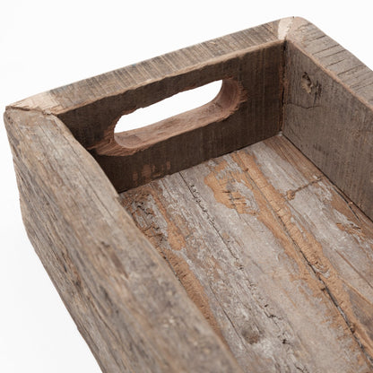 30" Brown Wood Indoor Outdoor Tray With Handles HomeRoots
