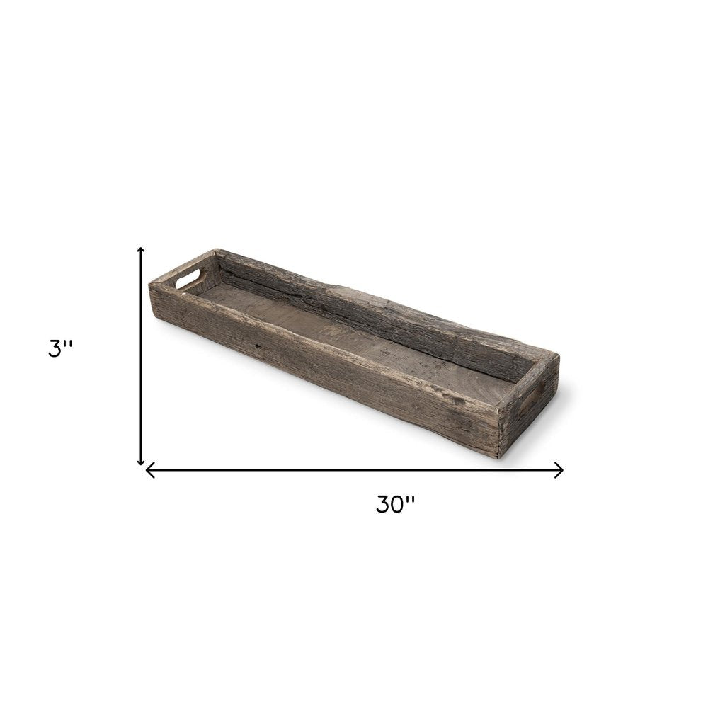 30" Brown Wood Indoor Outdoor Tray With Handles HomeRoots