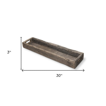 30" Brown Wood Indoor Outdoor Tray With Handles HomeRoots