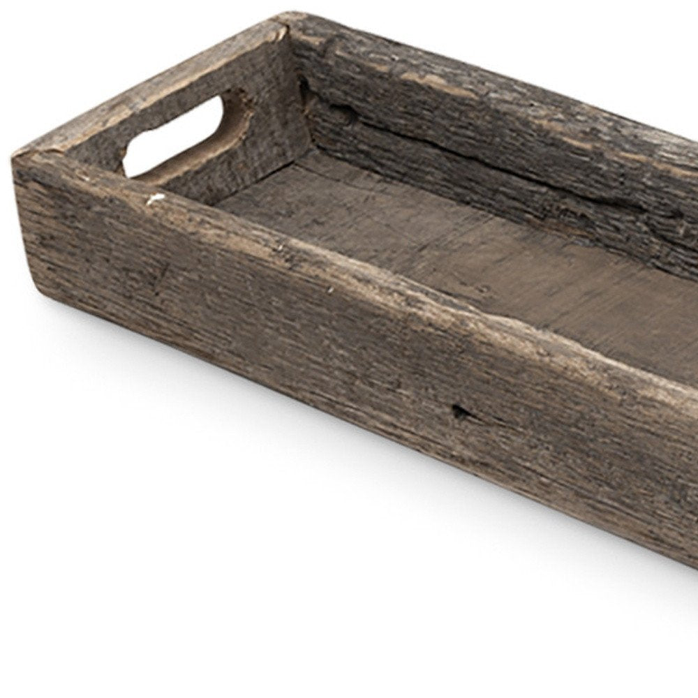 30" Brown Wood Indoor Outdoor Tray With Handles HomeRoots
