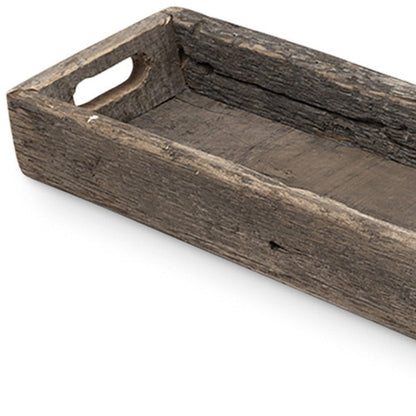 30" Brown Wood Indoor Outdoor Tray With Handles HomeRoots