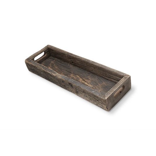 24" Brown Wood Indoor Outdoor Tray With Handles HomeRoots