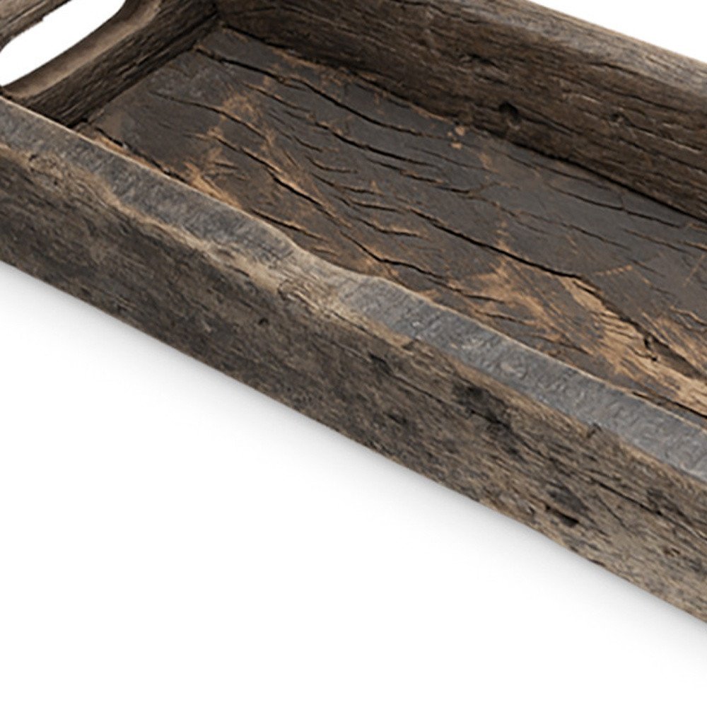 24" Brown Wood Indoor Outdoor Tray With Handles HomeRoots