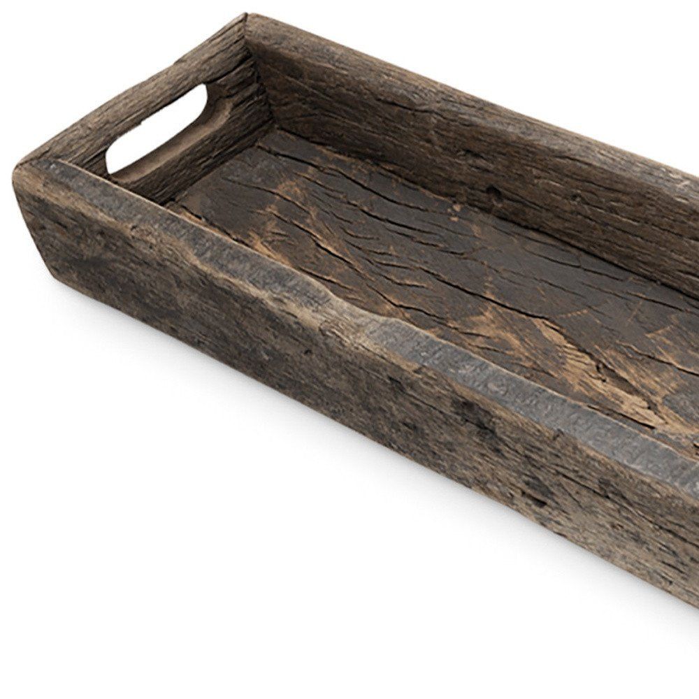 24" Brown Wood Indoor Outdoor Tray With Handles — view 4