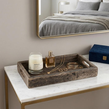 24" Brown Wood Indoor Outdoor Tray With Handles HomeRoots