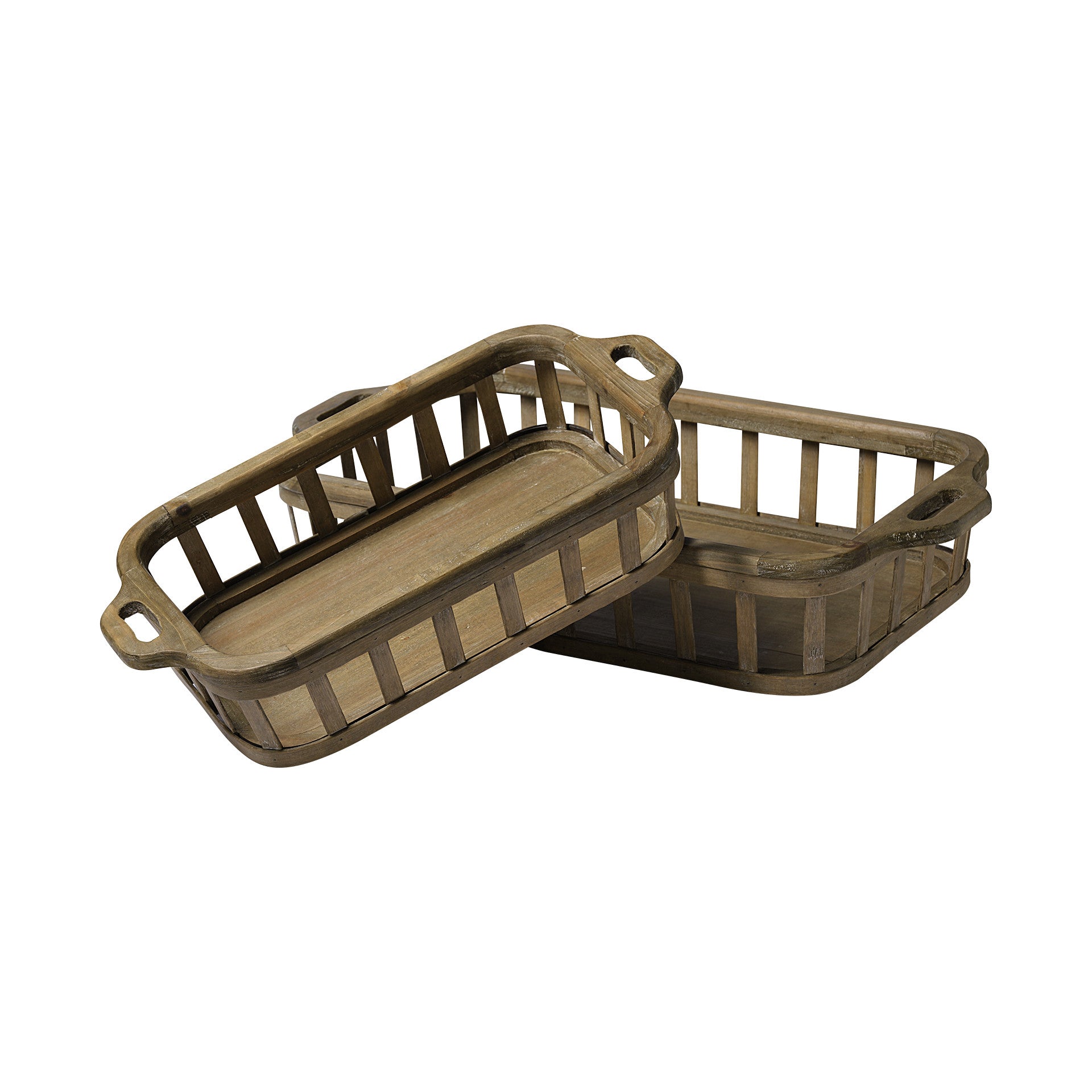 Set of Two Brown Wood Indoor Outdoor Tray With Handles HomeRoots