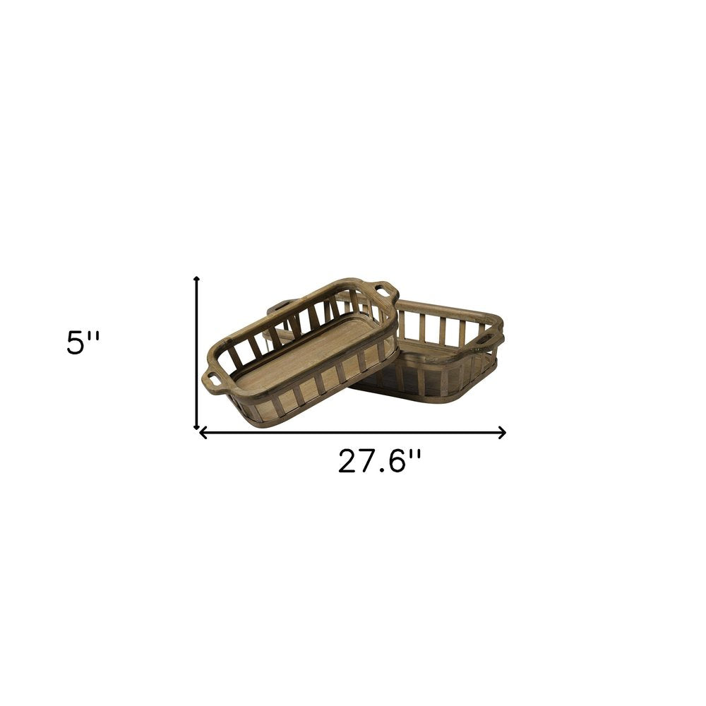 Set of Two Brown Wood Indoor Outdoor Tray With Handles HomeRoots