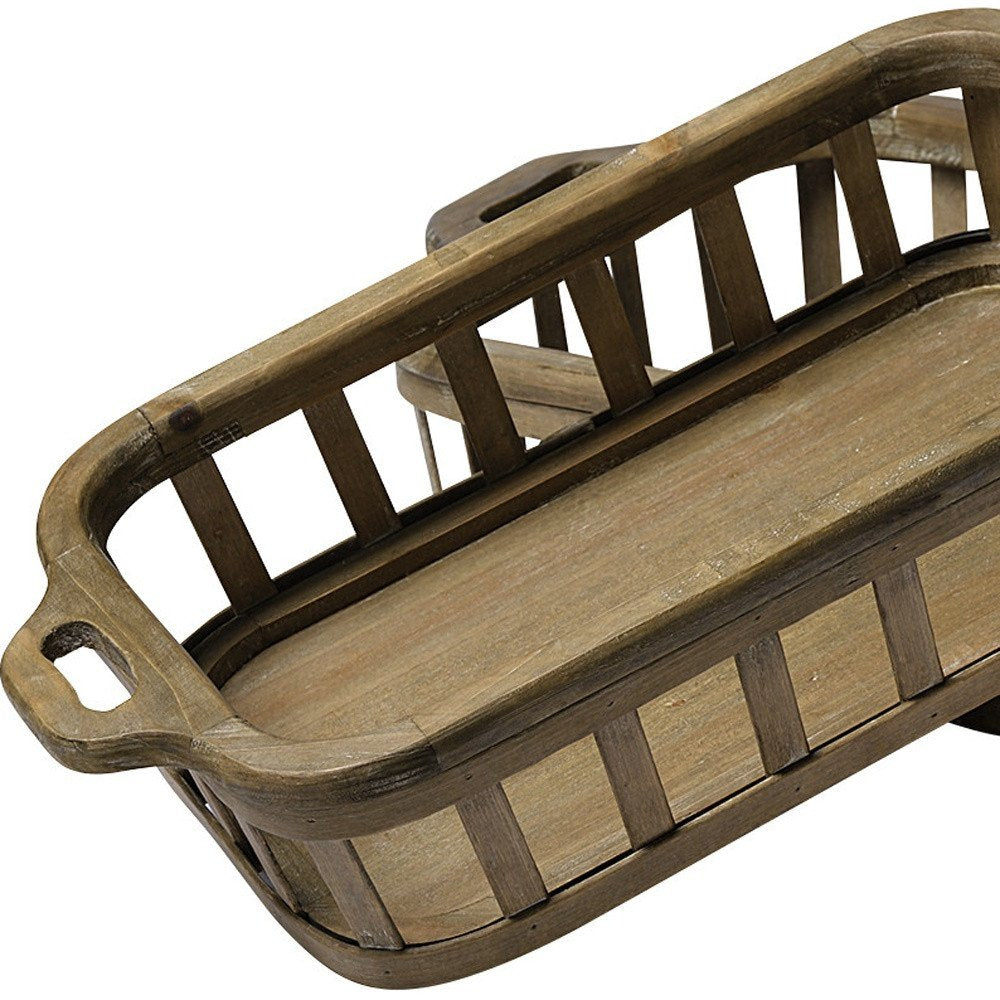 Set of Two Brown Wood Indoor Outdoor Tray With Handles HomeRoots