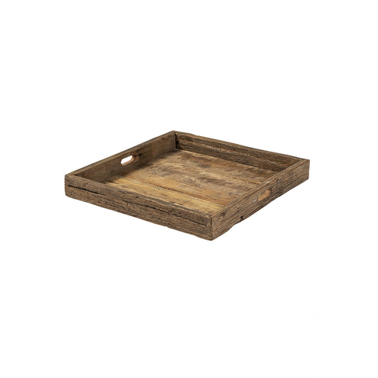 24" Brown Square Reclaimed Wood Tray With Handles HomeRoots