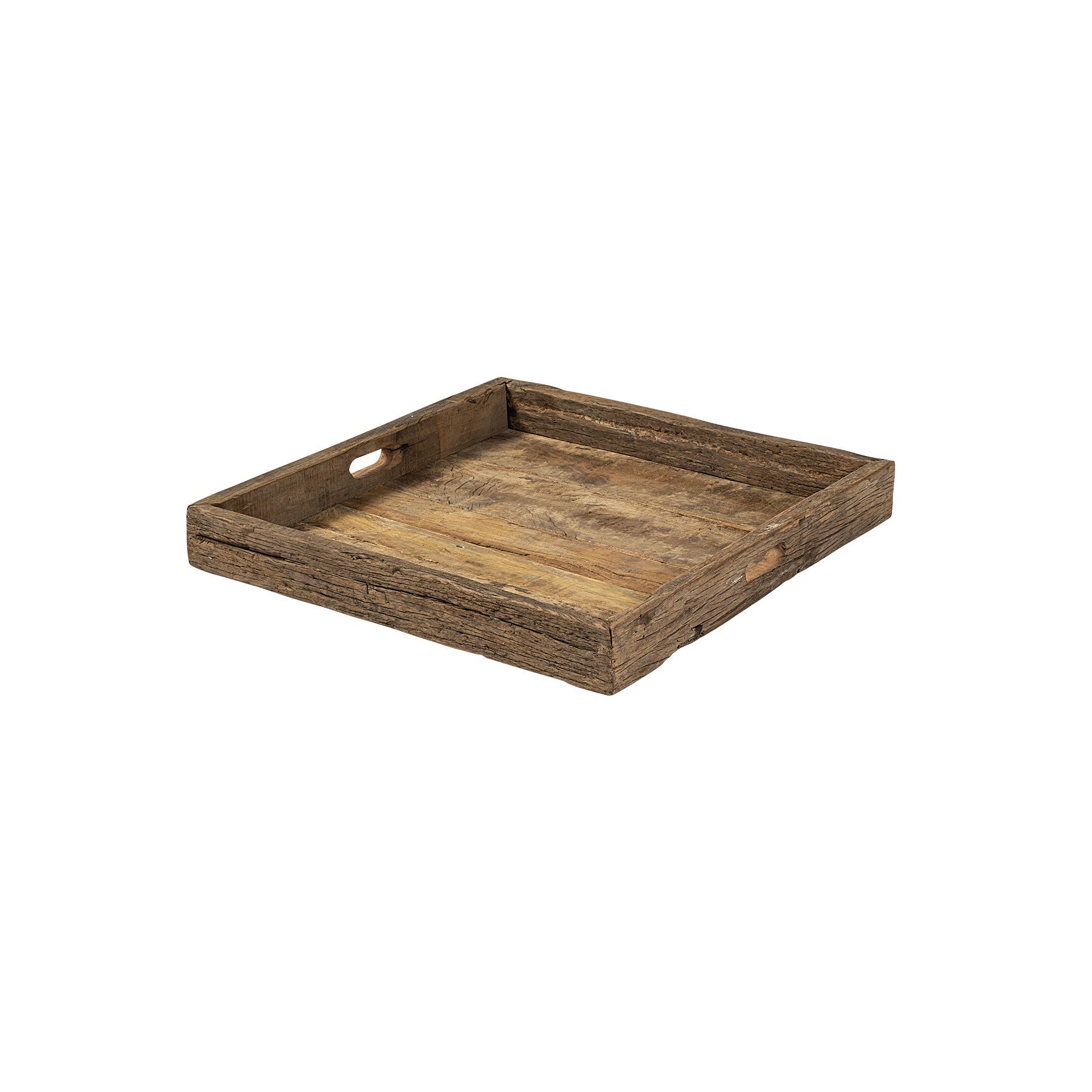 24" Brown Square Reclaimed Wood Tray With Handles HomeRoots