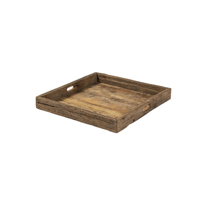 24" Brown Square Reclaimed Wood Tray With Handles HomeRoots