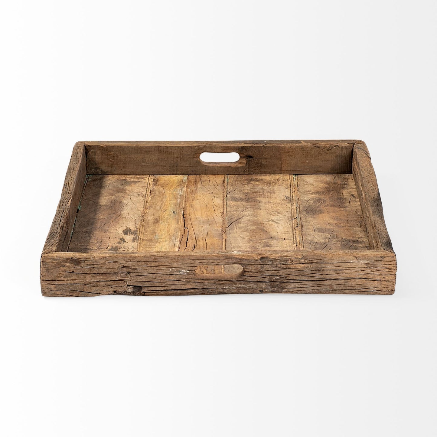 24" Brown Square Reclaimed Wood Tray With Handles HomeRoots