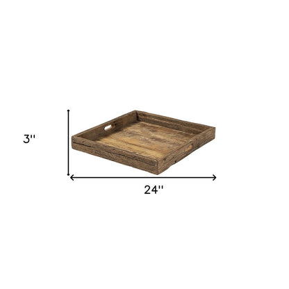 24" Brown Square Reclaimed Wood Tray With Handles HomeRoots