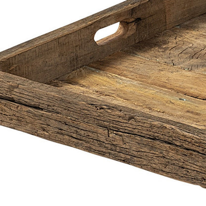 24" Brown Square Reclaimed Wood Tray With Handles HomeRoots