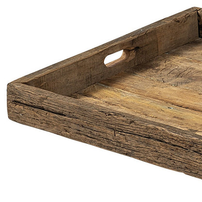 24" Brown Square Reclaimed Wood Tray With Handles HomeRoots