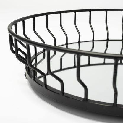 20" Black Round Metal Indoor Outdoor Serving Tray With Handles HomeRoots